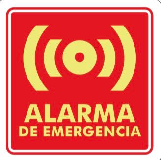 Señal roja de emergencia con pictograma de alarma contra incendios