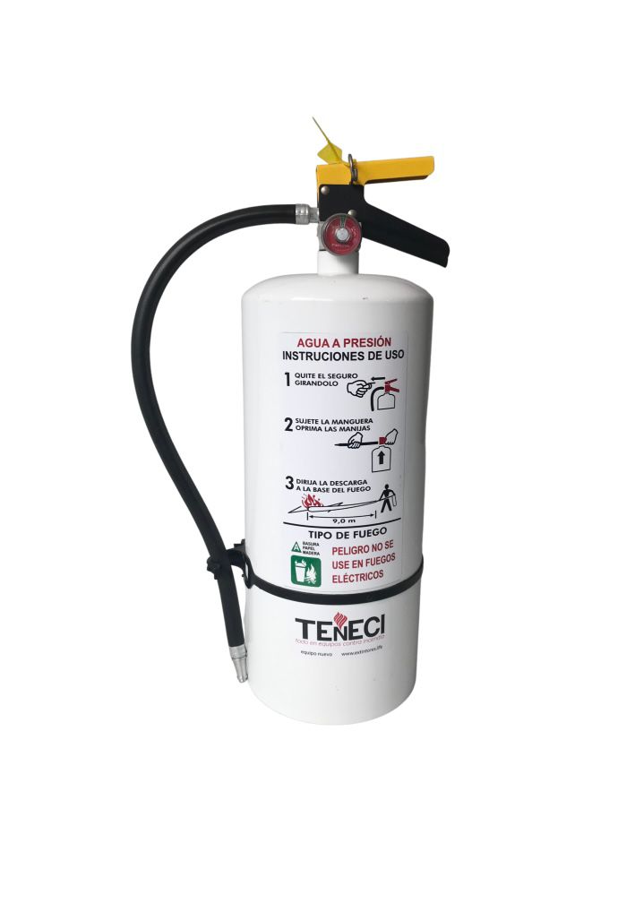 Extintor especializado color blanco (posiblemente K o CO2)
